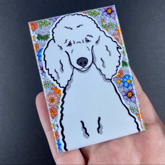 White Poodle Dog Retro Flower Magnet Handmade Kitchen and Office Decor - Picture 3 of 4